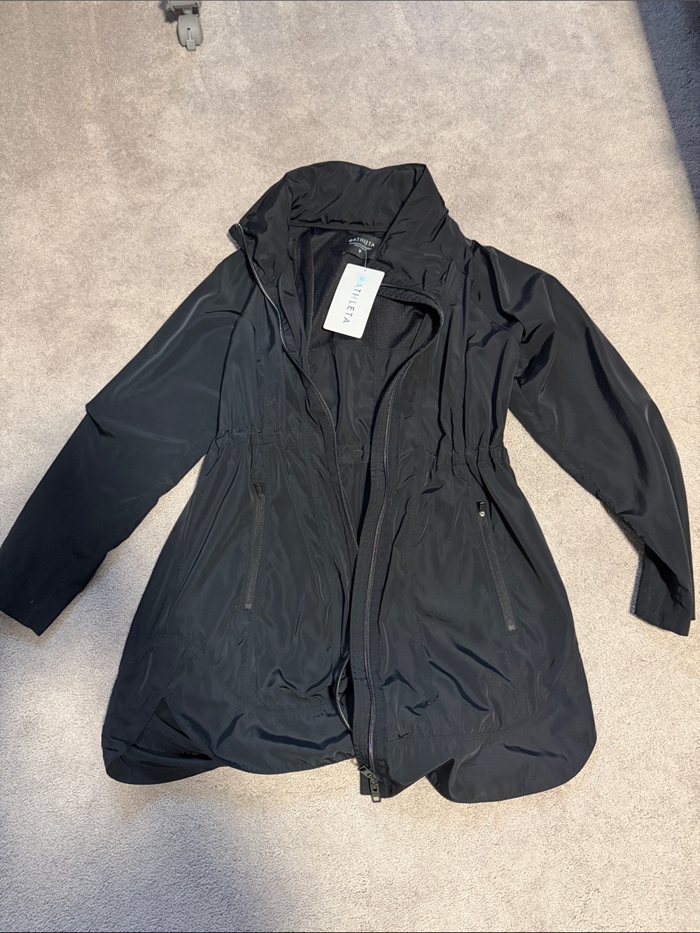 Athleta Black Packable Trench-Style Rain Jacket
